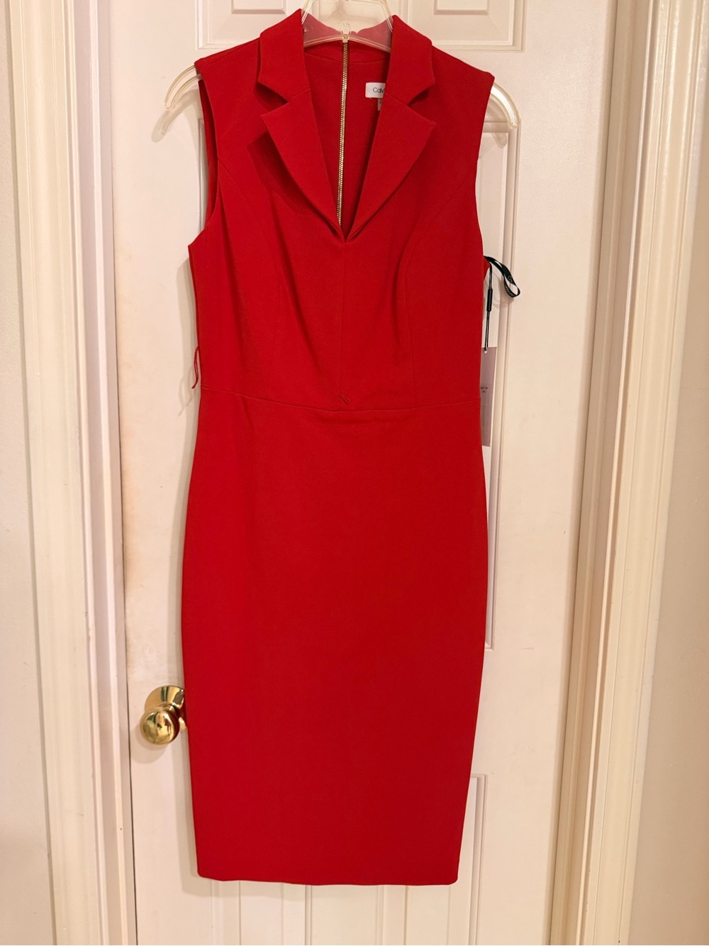 Calvin Klein Sleeveless Red Tailored Sheath Dress, Collar, V-Neck, Lined, Sz 6 - Picture 14 of 14